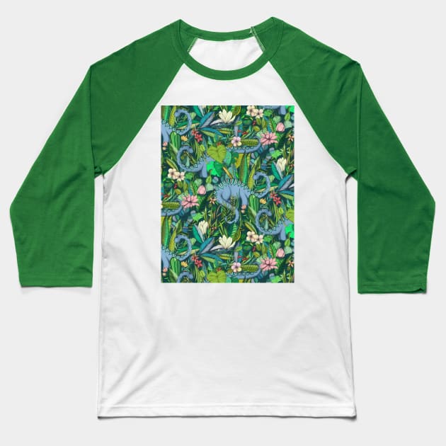 An unlikely garden filled with improbable plants - plumeria, magnolia, lotus flowers & lots of tropical & other leaves. Oh, & with dinosaurs, too. : ) Baseball T-Shirt by micklyn